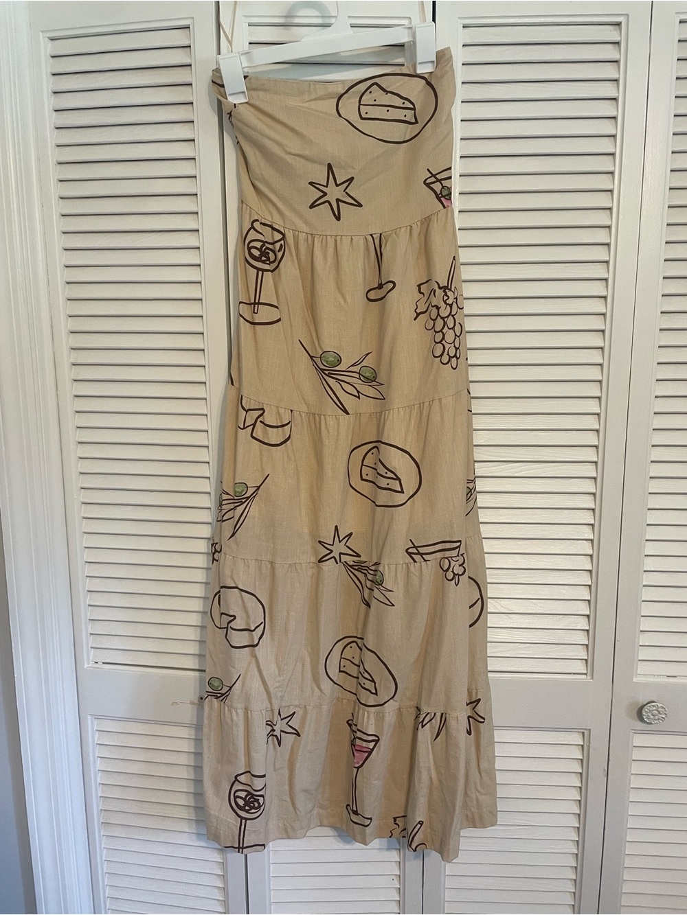 Bailey Rose Strapless Beige Printed Midi Dress